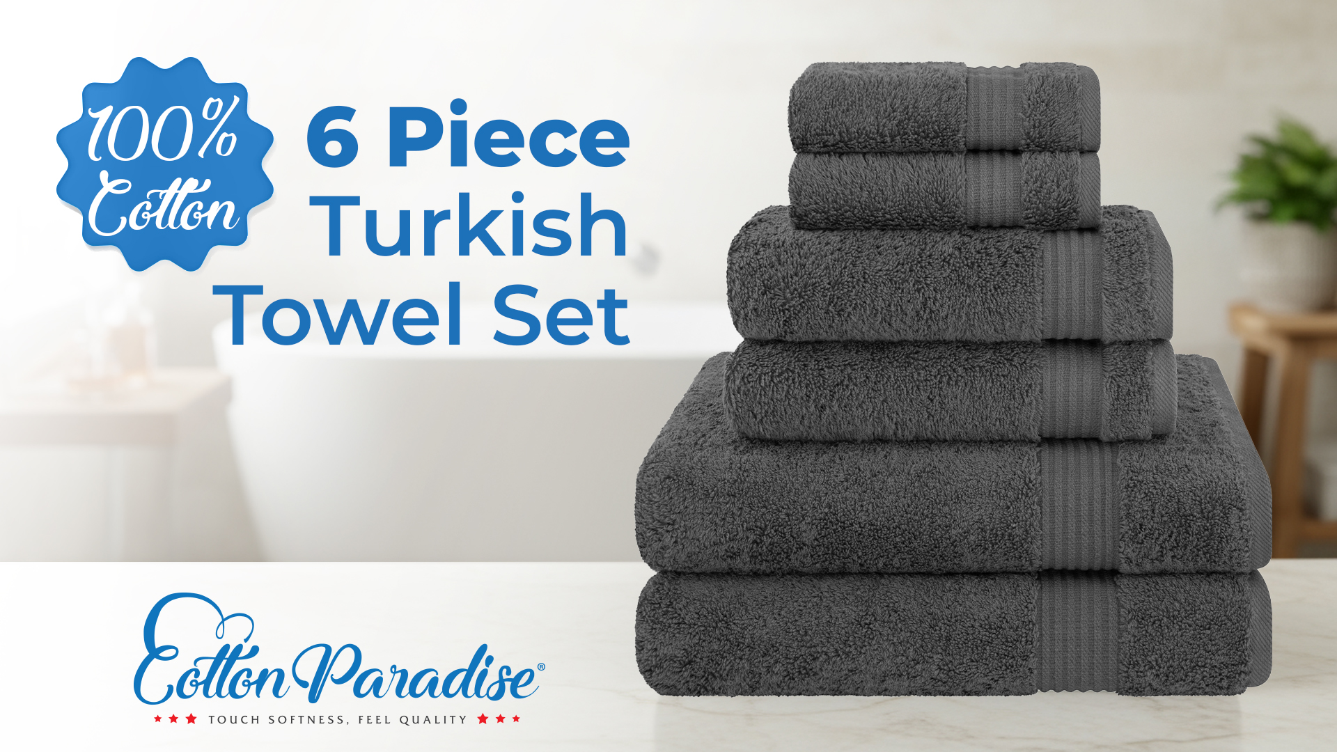Amazon.com: Cotton Paradise Turkish 6 Piece Towel Set for Bathroom
